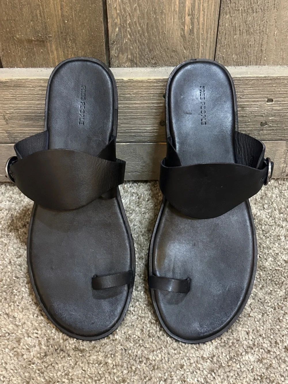 Free People Black Leather Barcelona Slip-On Sandals NEW | Size 10 - Picture 4 of 10